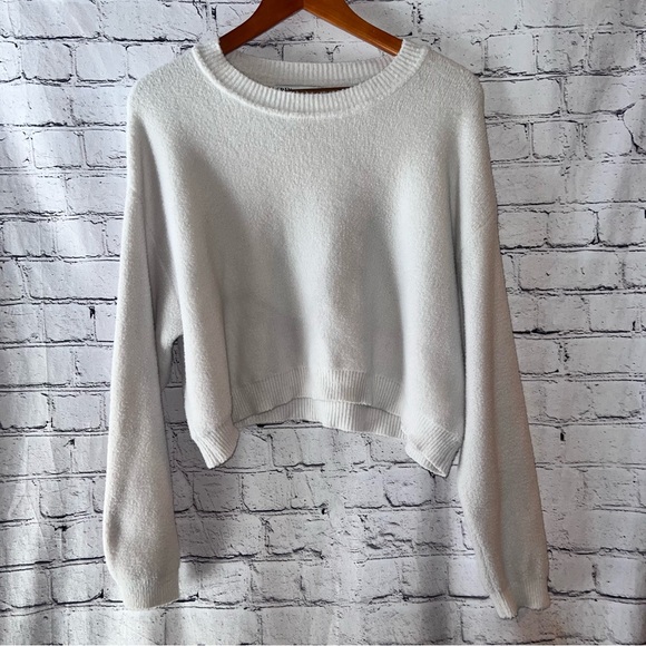 Zara White Long Sleeve Cropped Sweater Size Large - Picture 1 of 4